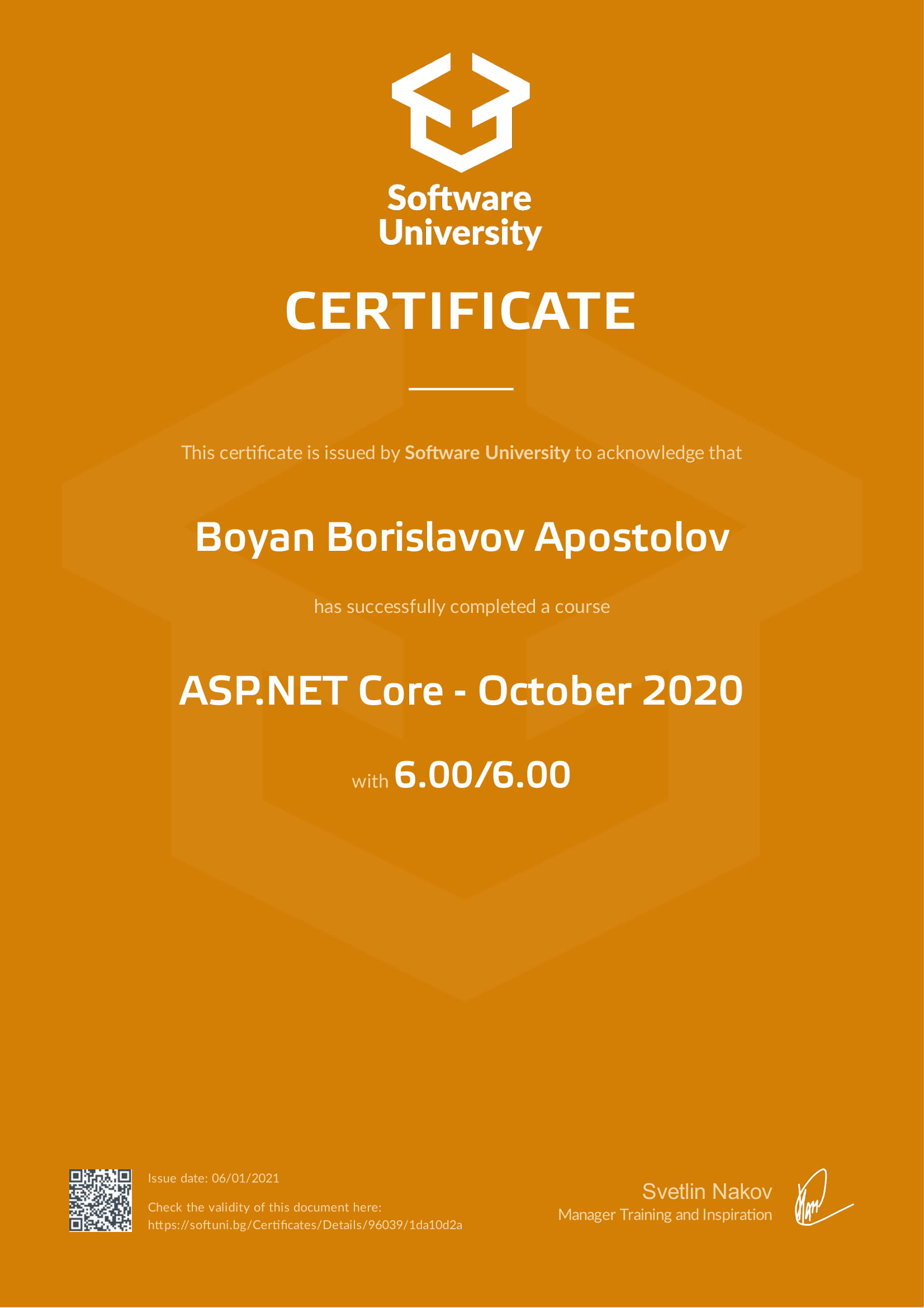 ASP.NET Core Certificate Front