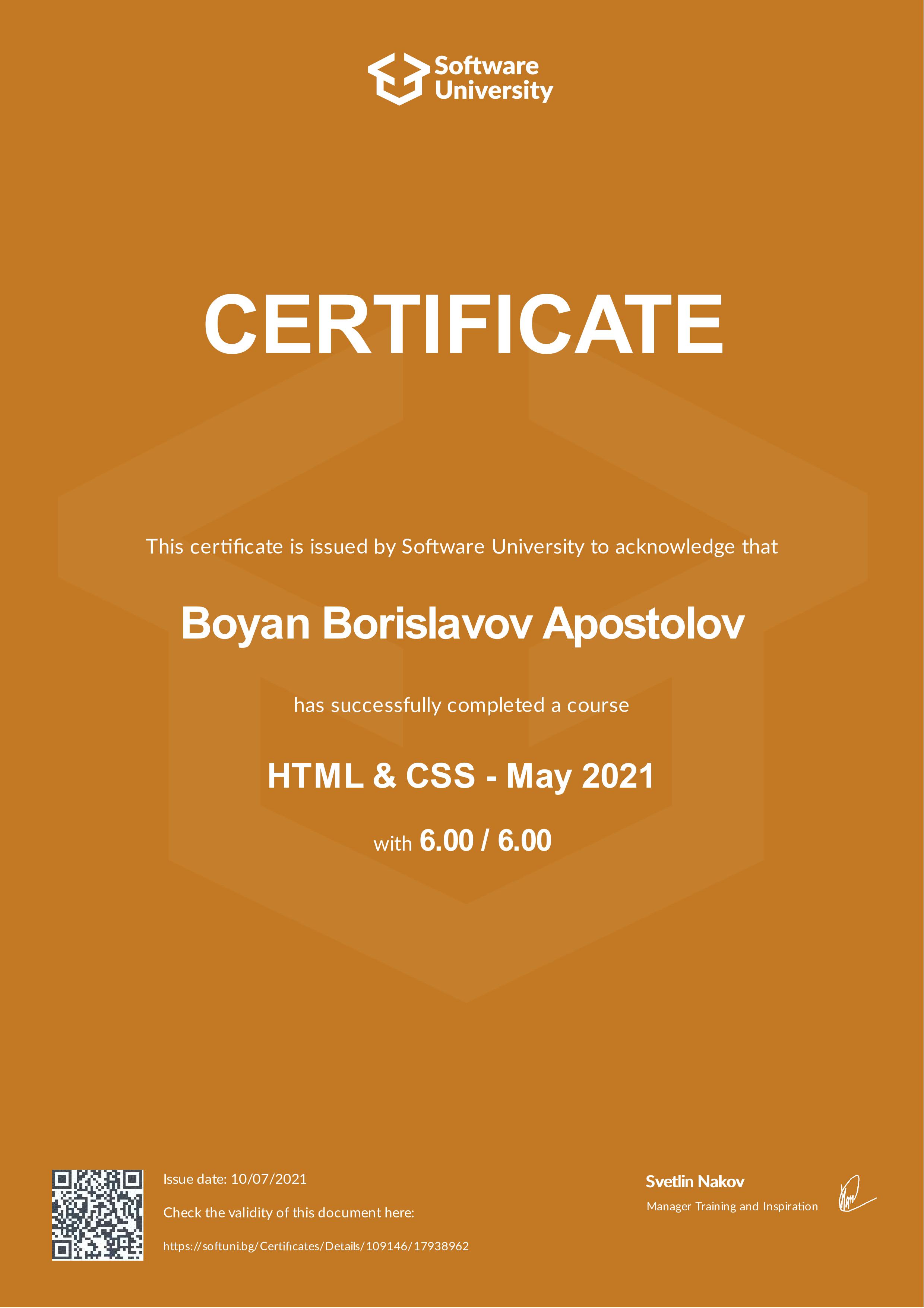 HTML CSS Certificate Front